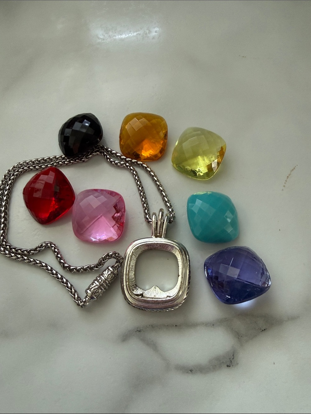 Premier Designs Interchangeable Pendant Necklace with Multi-Colored Stones.